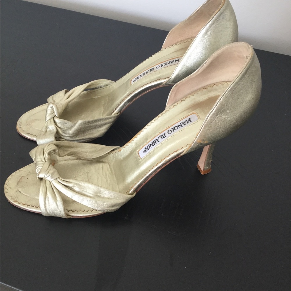 Monolo Blahnik gold leather heels